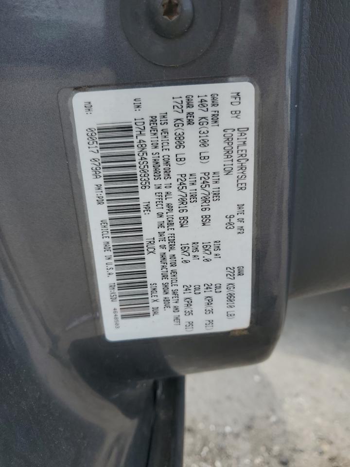 2004 Dodge Dakota Quad Slt VIN: 1D7HL48N54S509356 Lot: 62304945
