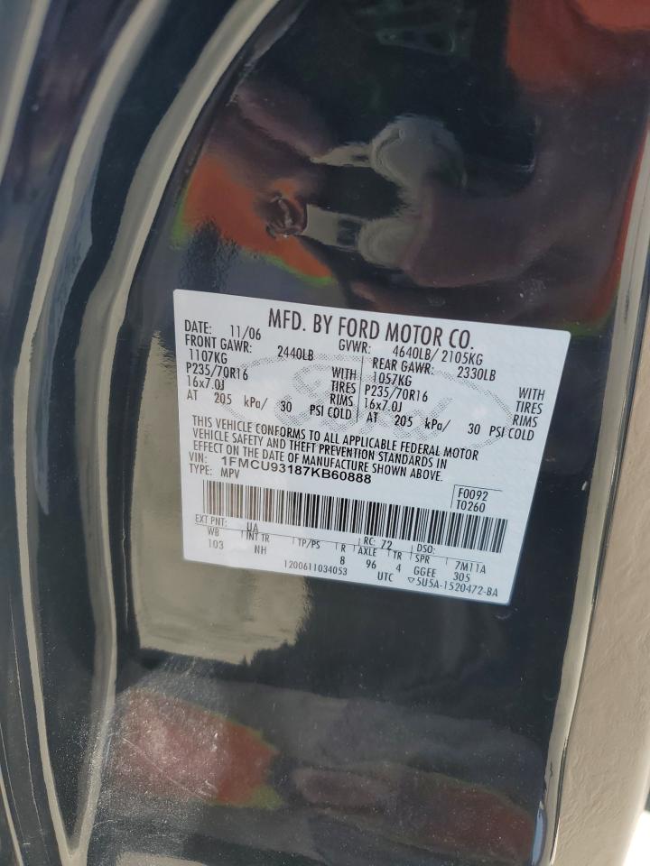 2007 Ford Escape Xlt VIN: 1FMCU93187KB60888 Lot: 62599995