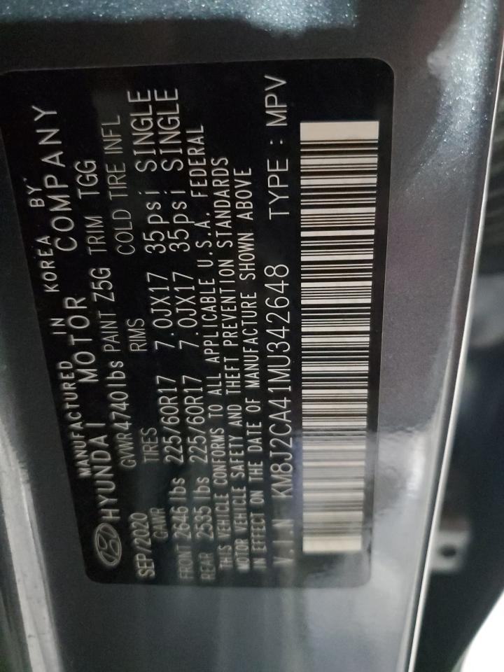 2021 Hyundai Tucson Se VIN: KM8J2CA41MU342648 Lot: 88895915