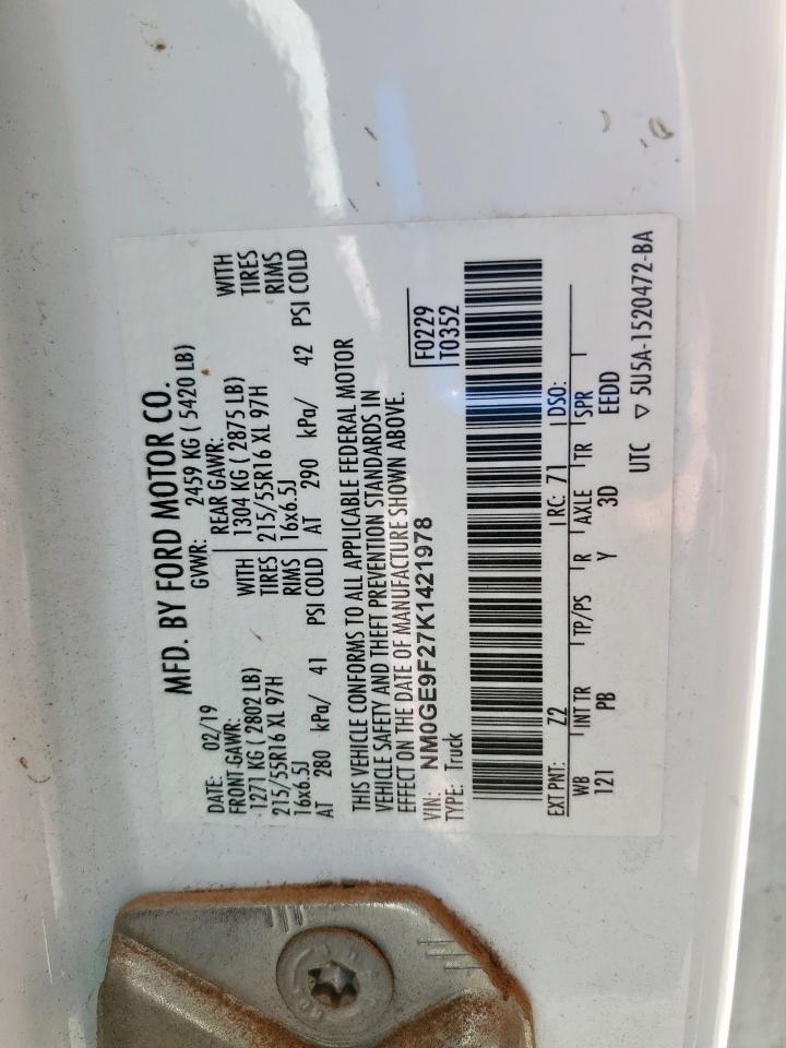 2019 Ford Transit Connect Xlt VIN: NM0GE9F27K1421978 Lot: 62069955