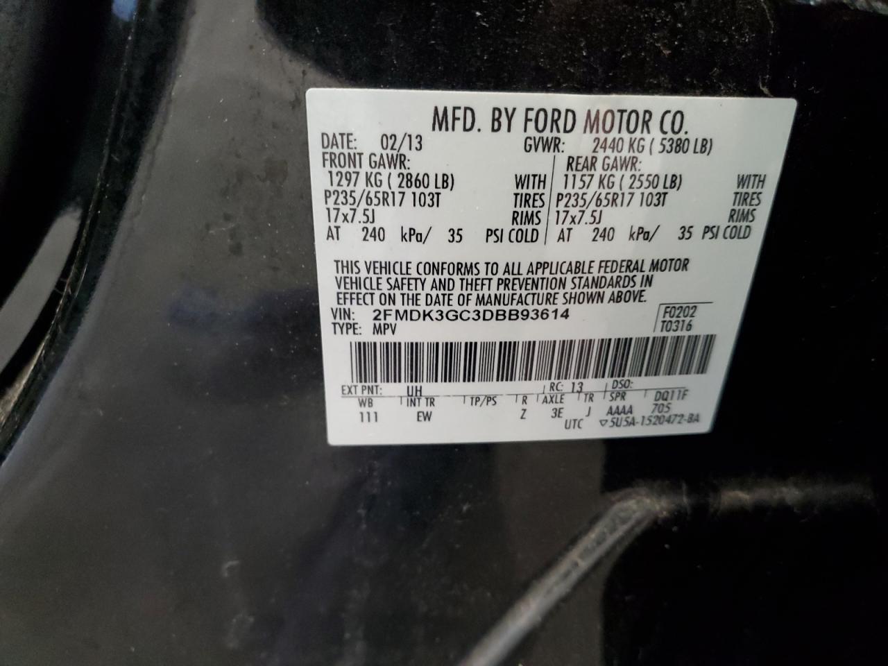 2013 Ford Edge Se VIN: 2FMDK3GC3DBB93614 Lot: 59398875