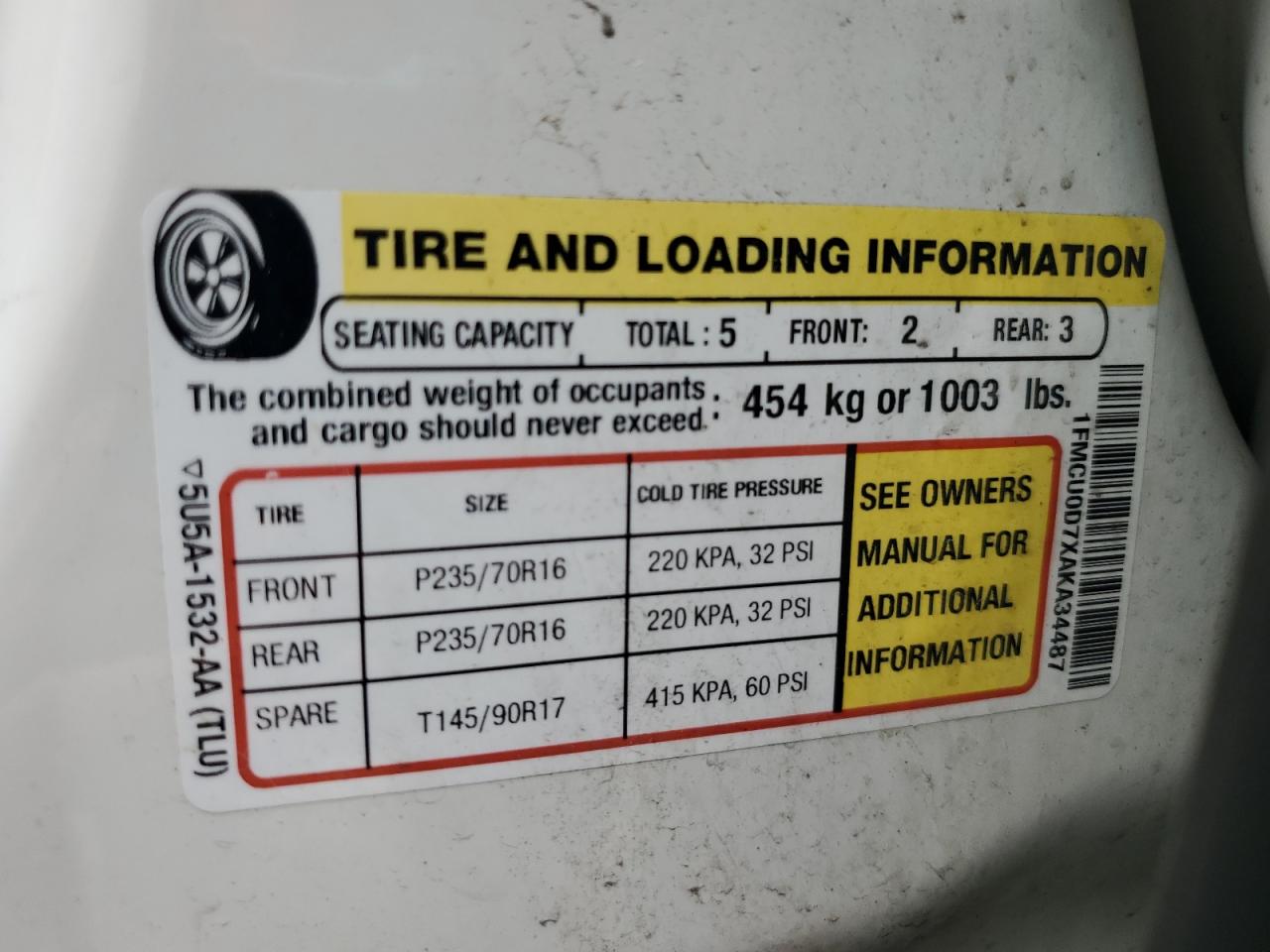 2010 Ford Escape Xlt VIN: 1FMCU0D7XAKA34487 Lot: 62850865