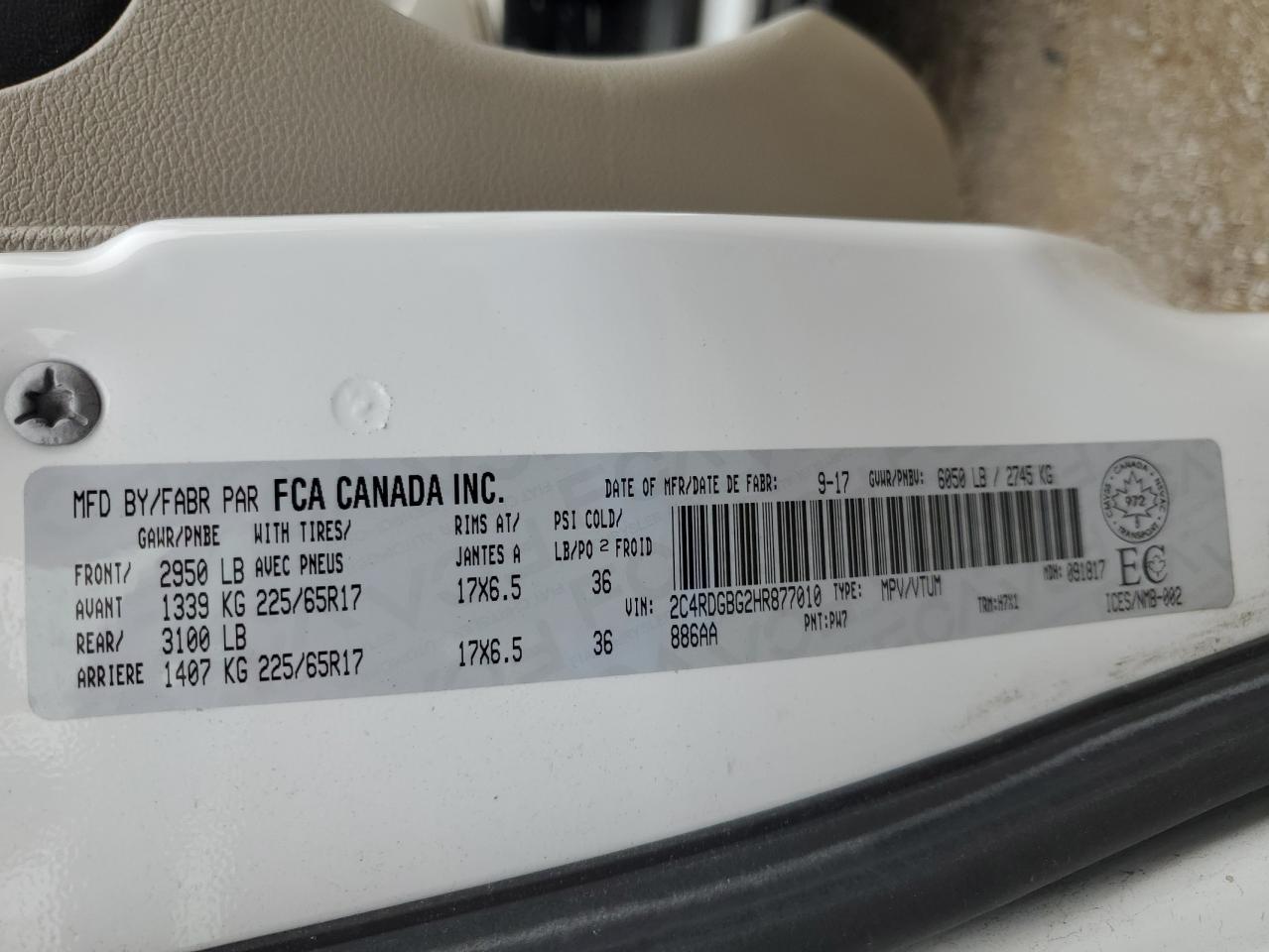 2017 Dodge Grand Caravan Se VIN: 2C4RDGBG2HR877010 Lot: 62553065