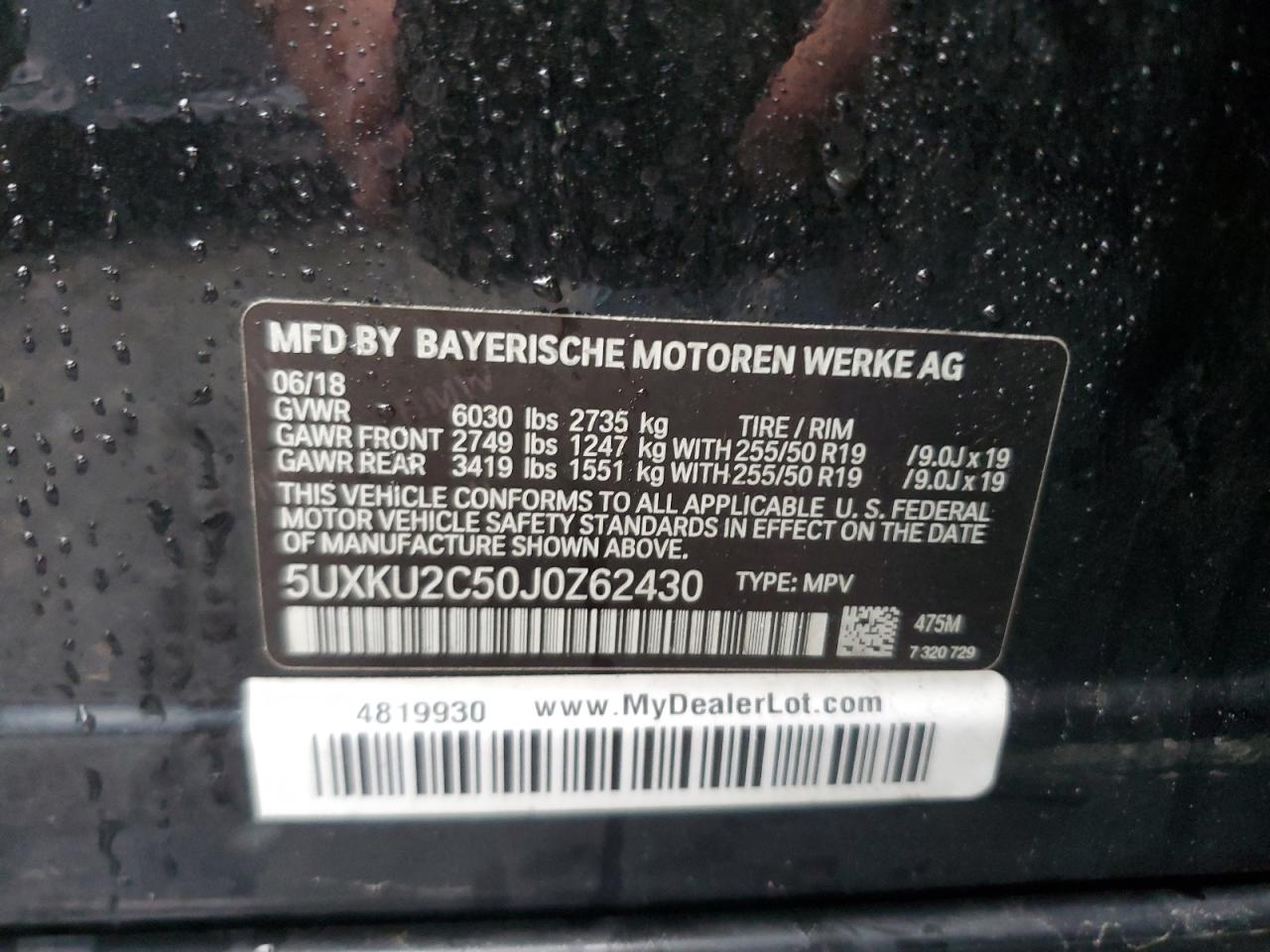 5UXKU2C50J0Z62430 2018 BMW X6 xDrive35I