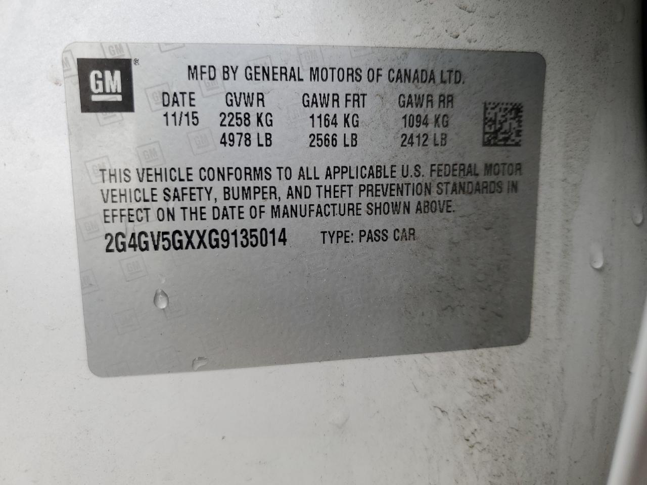 2016 Buick Regal Gs VIN: 2G4GV5GXXG9135014 Lot: 61262825