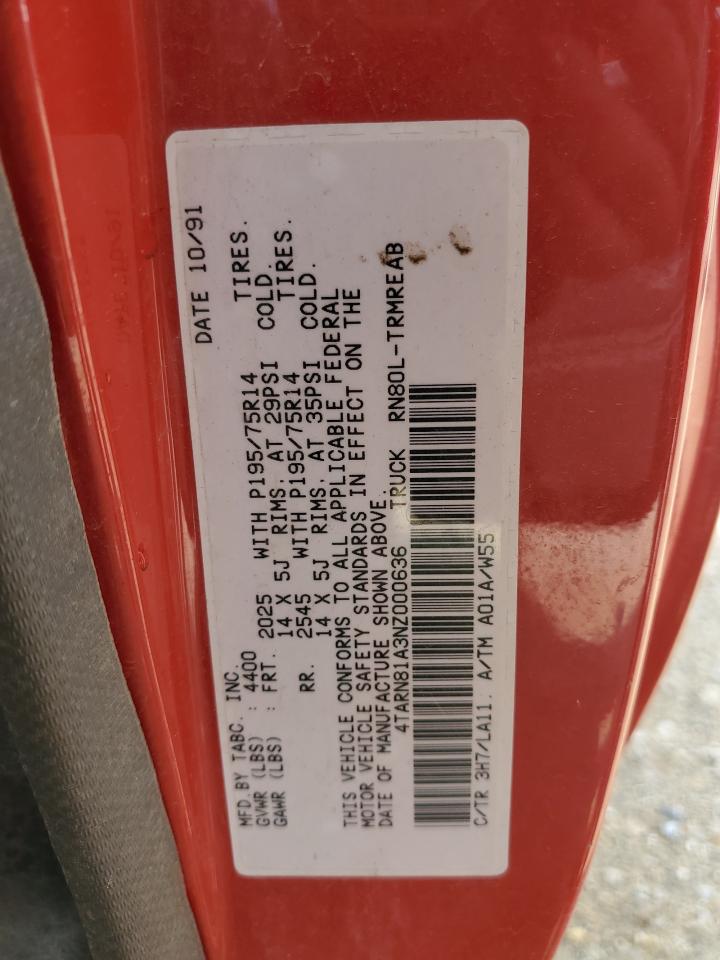 1992 Toyota Pickup 1/2 Ton Short Wheelbase Stb VIN: 4TARN81A3NZ000636 Lot: 59437555