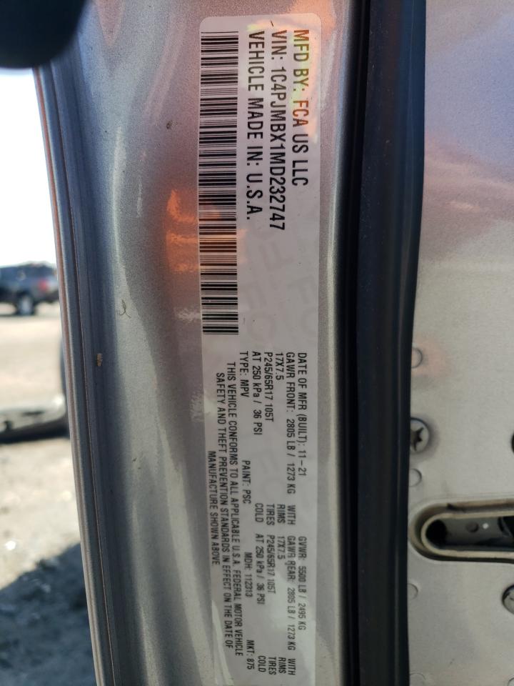 2021 Jeep Cherokee Trailhawk VIN: 1C4PJMBX1MD232747 Lot: 61001995