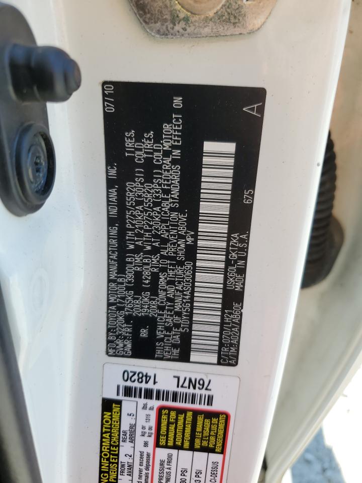 2010 Toyota Sequoia Platinum VIN: 5TDYY5G14AS030690 Lot: 61597895
