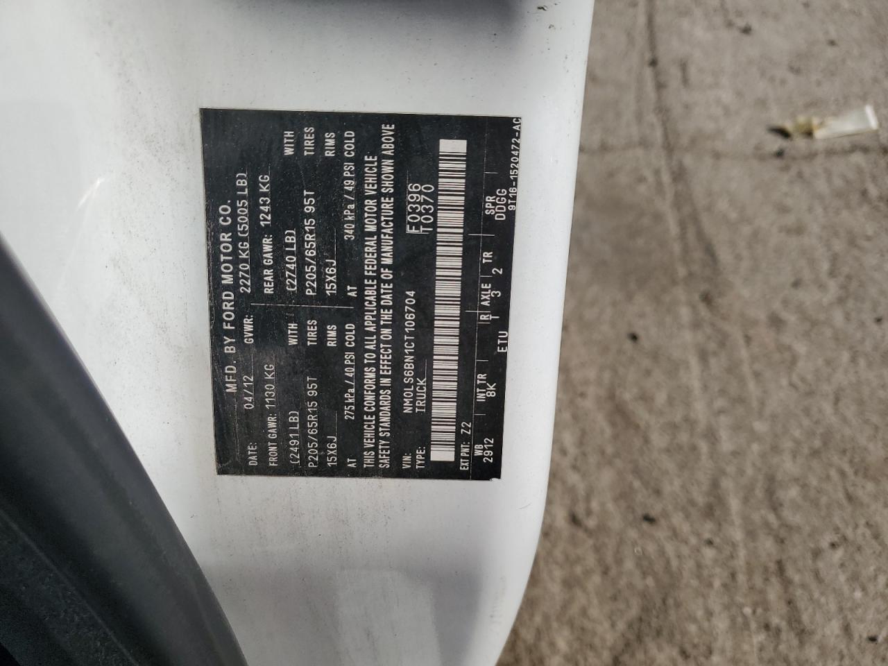2012 Ford Transit Connect Xlt VIN: NM0LS6BN1CT106704 Lot: 61752005