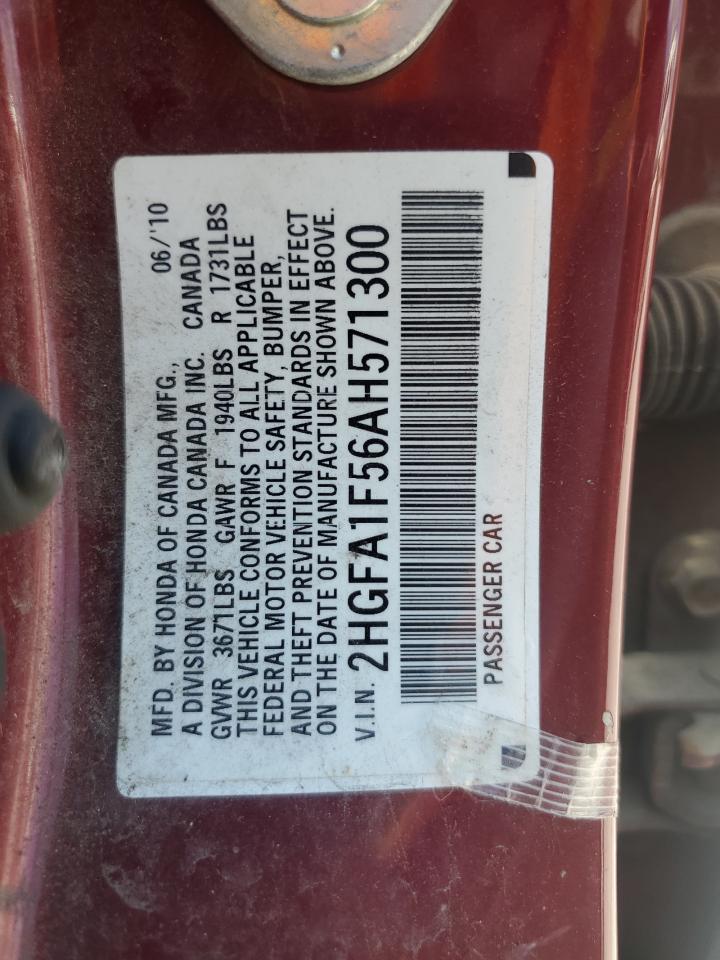 2010 Honda Civic Lx VIN: 2HGFA1F56AH571300 Lot: 62157215