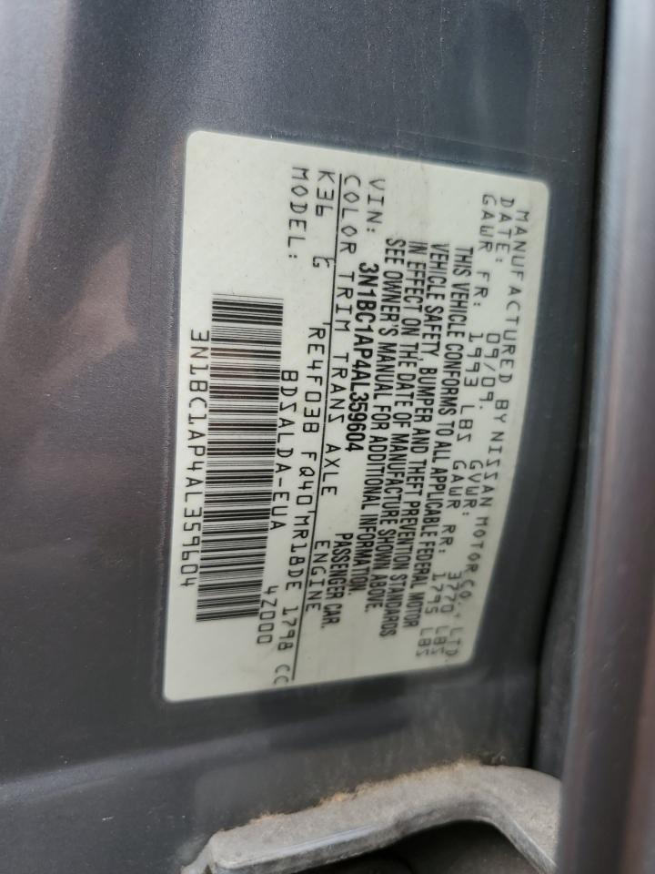 2010 Nissan Versa S VIN: 3N1BC1AP4AL359604 Lot: 61611925