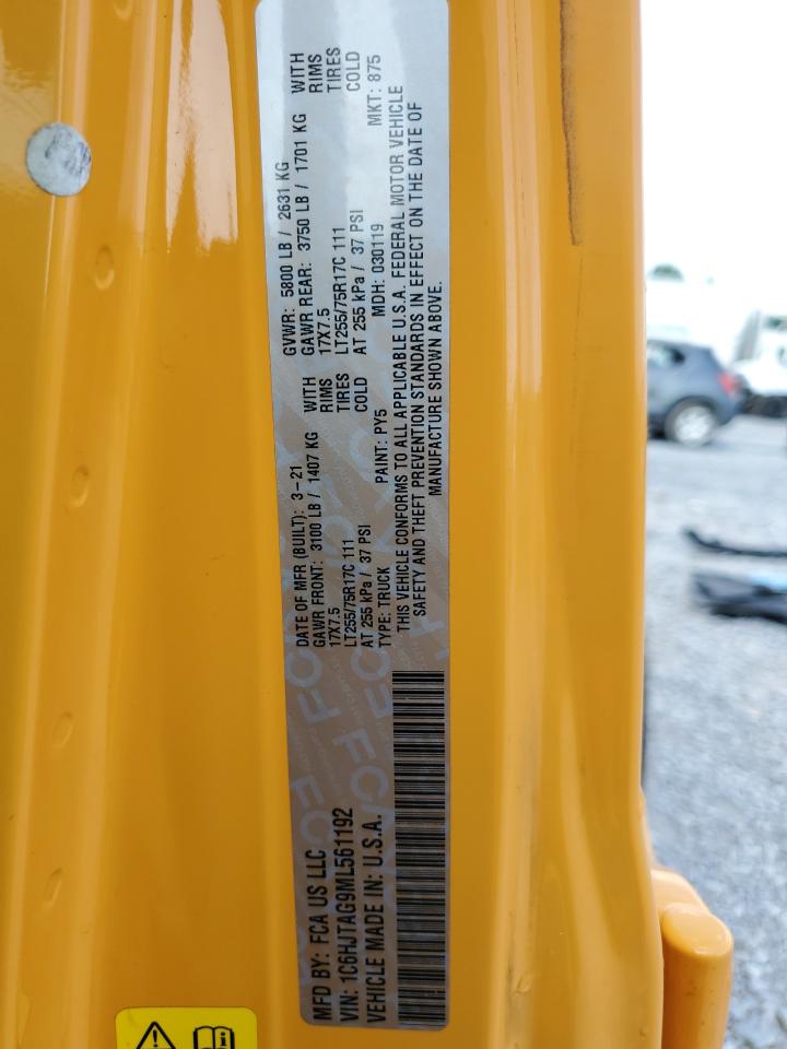 2021 Jeep Gladiator Sport VIN: 1C6HJTAG9ML561192 Lot: 61616395