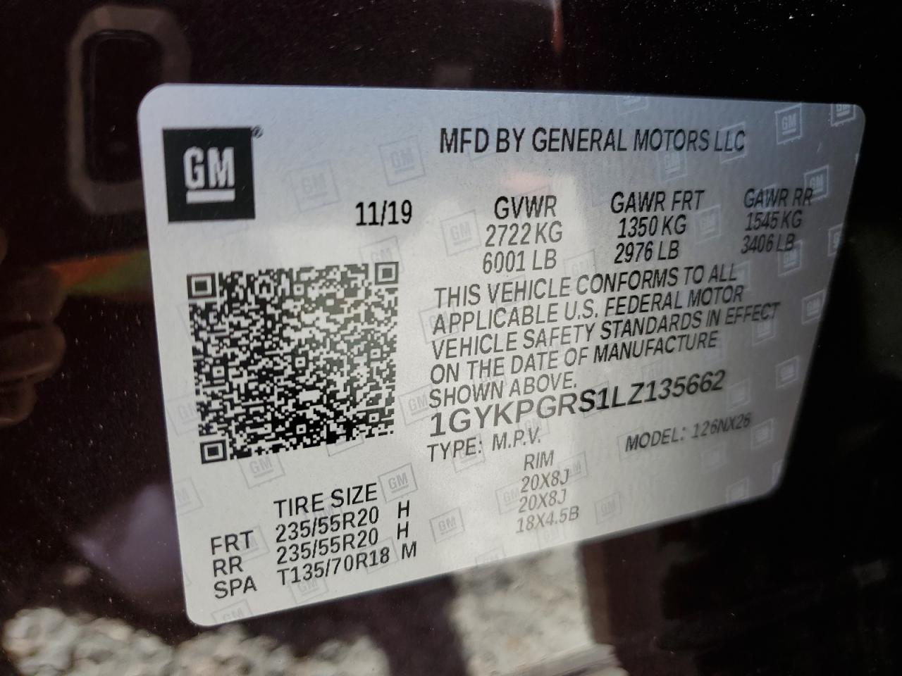 2020 Cadillac Xt6 Sport VIN: 1GYKPGRS1LZ135662 Lot: 61766615