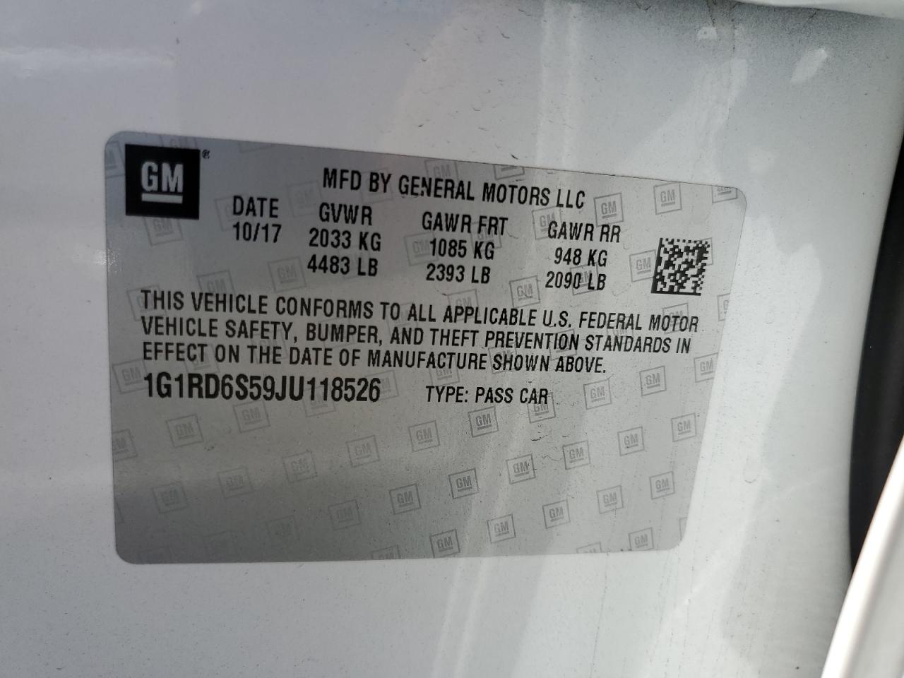 2018 Chevrolet Volt Premier VIN: 1G1RD6S59JU118526 Lot: 60574645