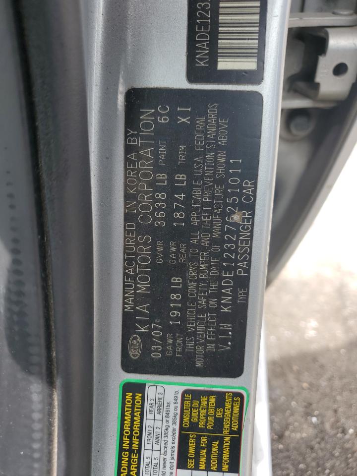 2007 Kia Rio Base VIN: KNADE123276251011 Lot: 63081555