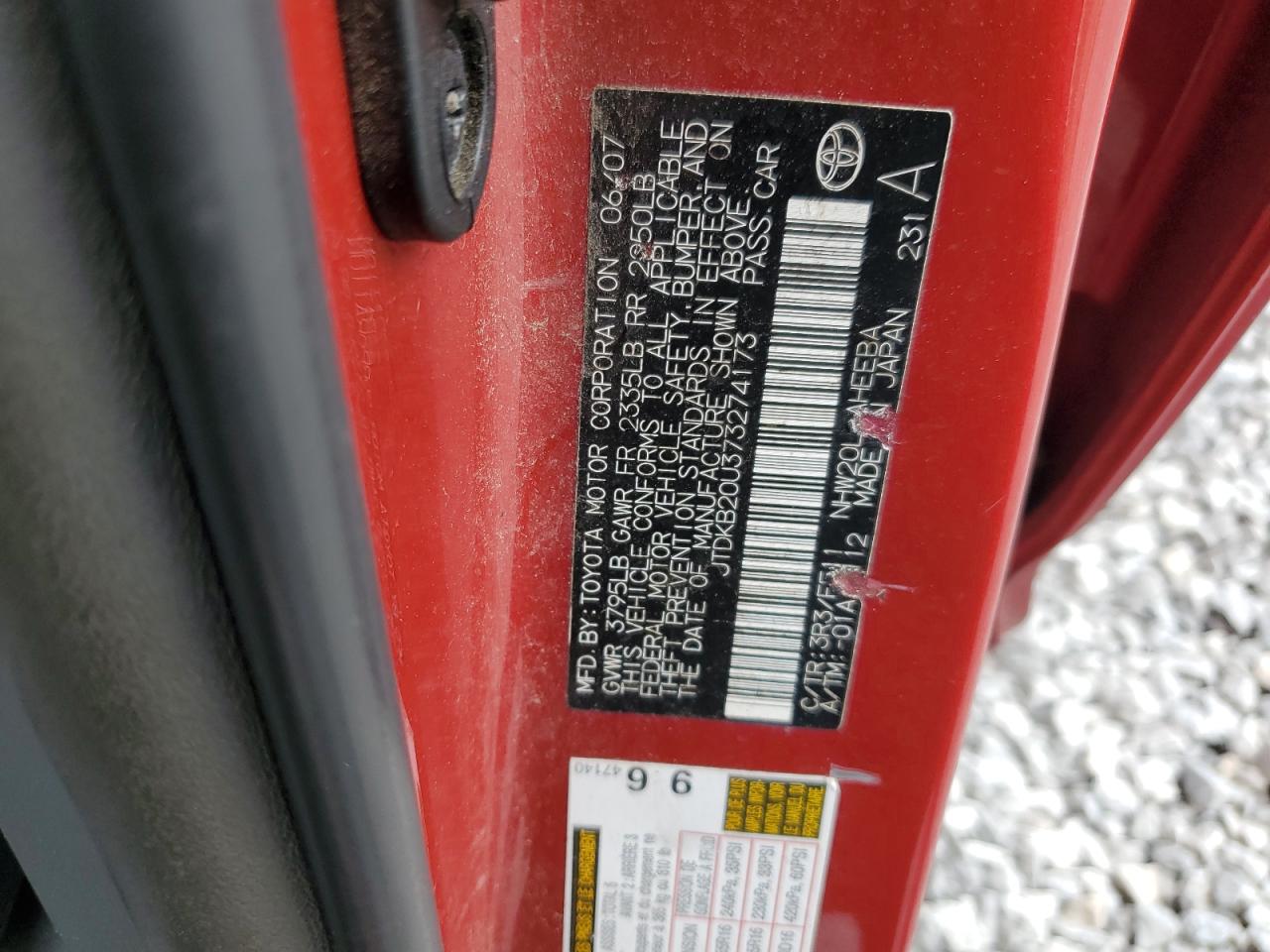 2007 Toyota Prius VIN: JTDKB20U373274173 Lot: 62313195