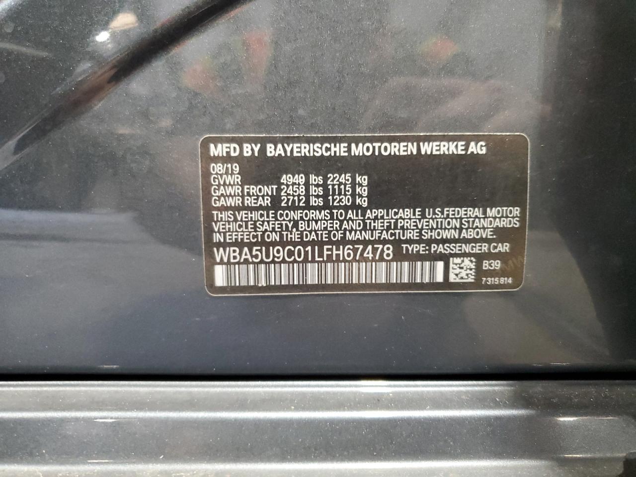2020 BMW M340Xi VIN: WBA5U9C01LFH67478 Lot: 61768195