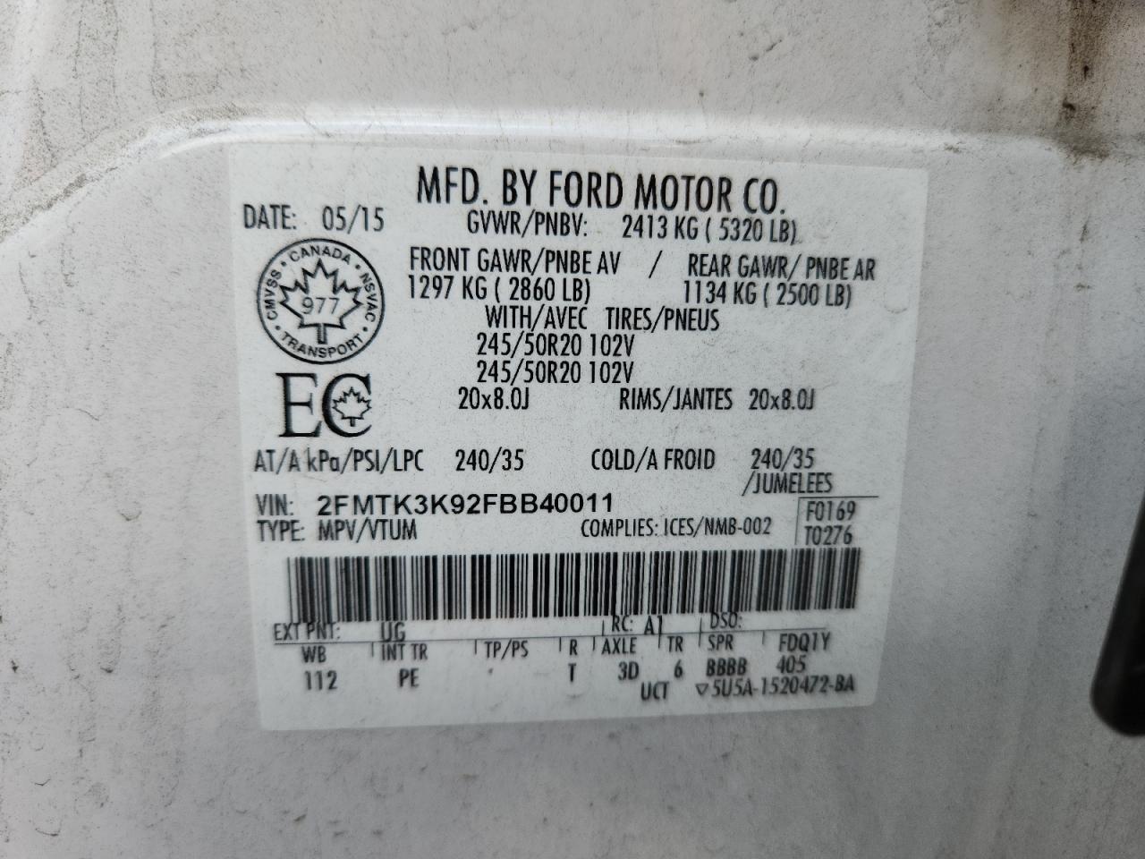 FORD EDGE 2015 VIN 2FMTK3K92FBB40011 photo 13
