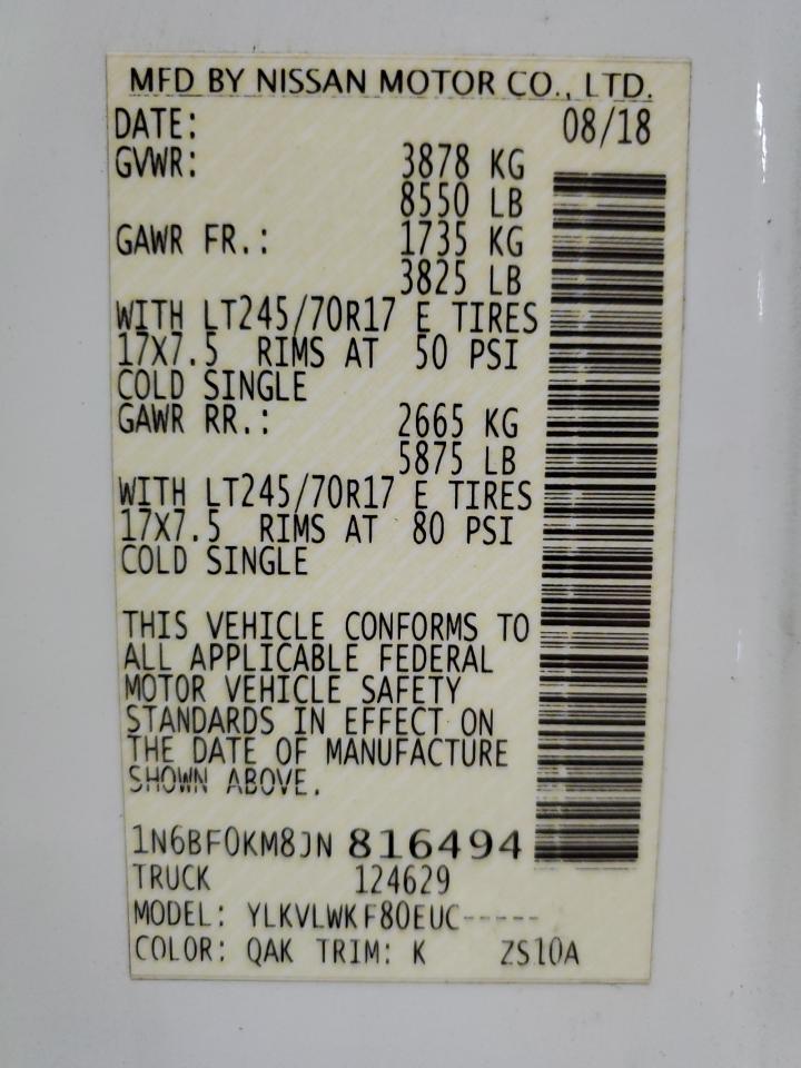 2018 Nissan Nv 1500 S VIN: 1N6BF0KM8JN816494 Lot: 61415095