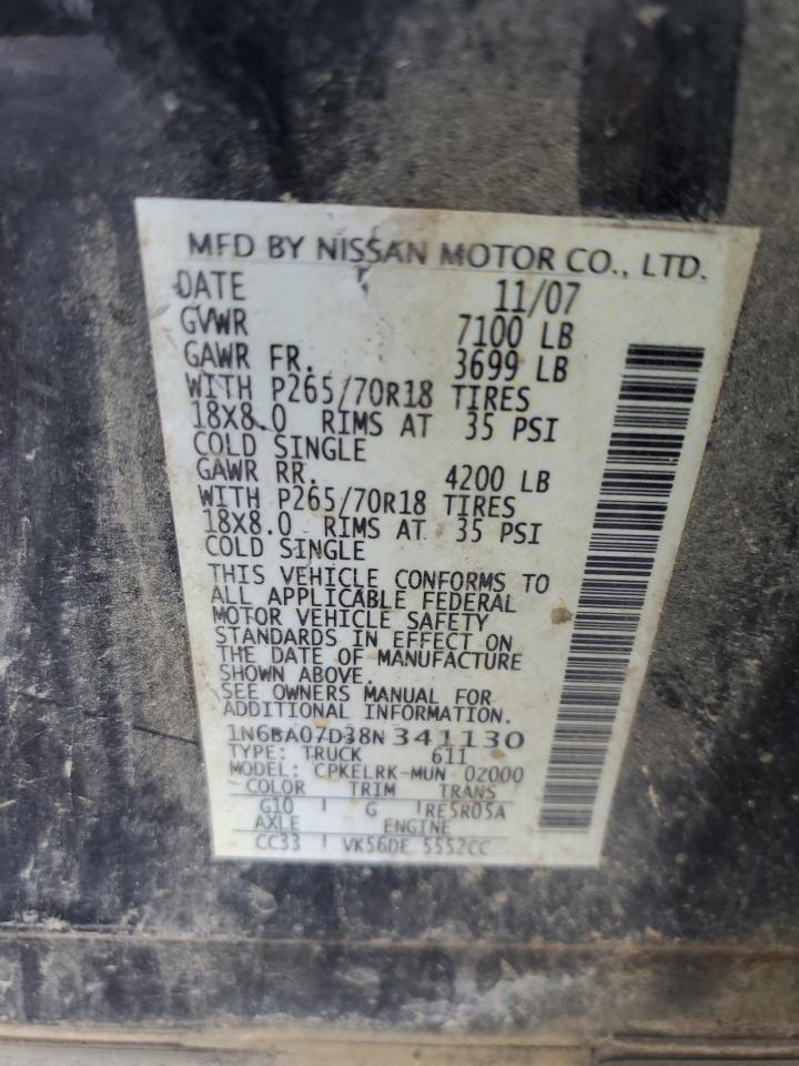 2008 Nissan Titan Xe VIN: 1N6BA07D38N341130 Lot: 61860075