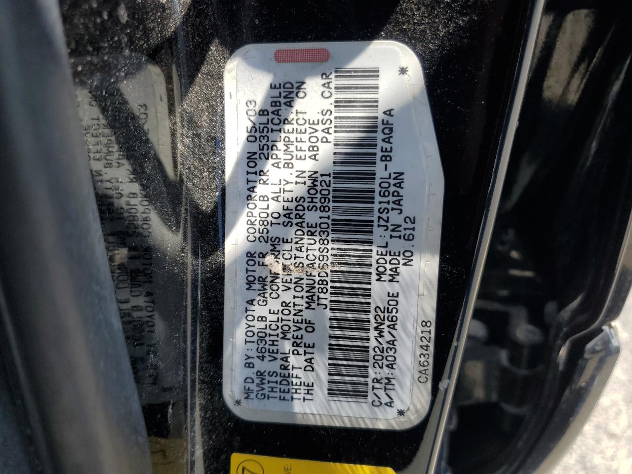 2003 Lexus Gs 300 VIN: JT8BD69S830189021 Lot: 60365495
