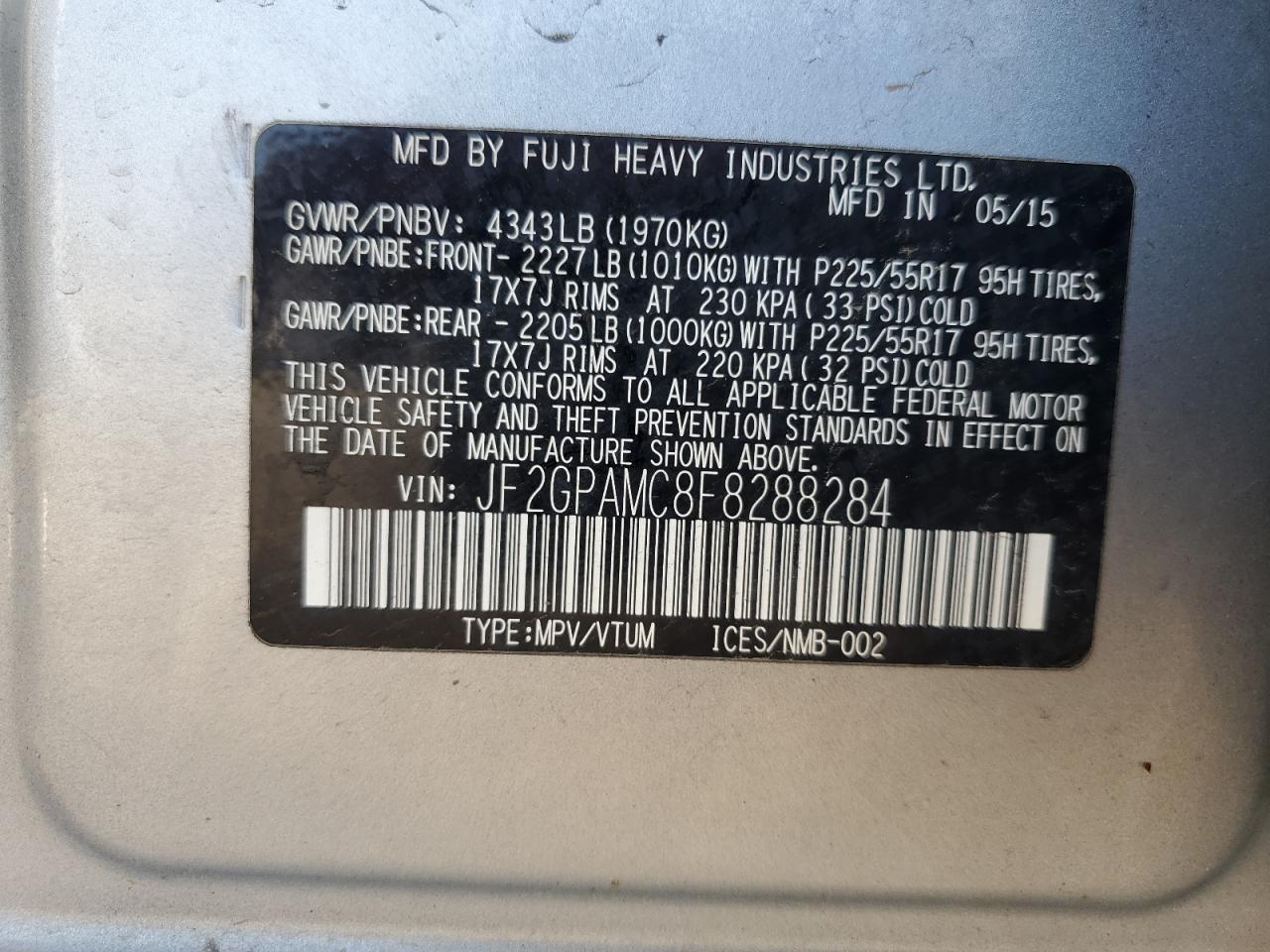 2015 Subaru Xv Crosstrek 2.0 Limited VIN: JF2GPAMC8F8288284 Lot: 62531485