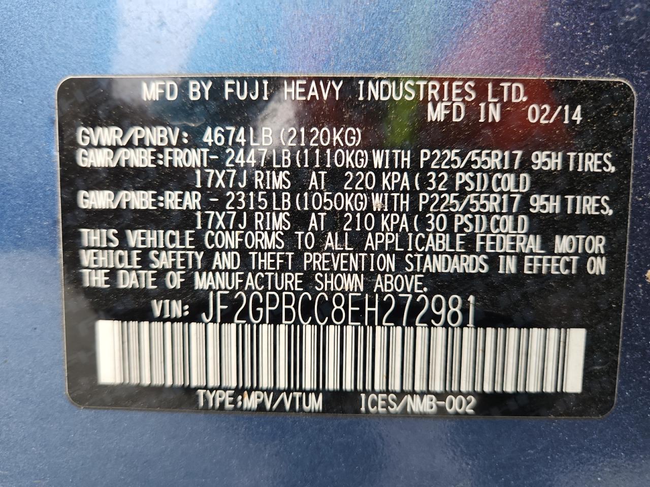 2014 Subaru Xv Crosstrek 2.0I Hybrid VIN: JF2GPBCC8EH272981 Lot: 61378295