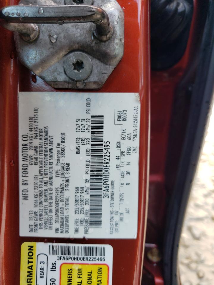 2014 Ford Fusion Se VIN: 3FA6P0HD0ER225495 Lot: 62765685