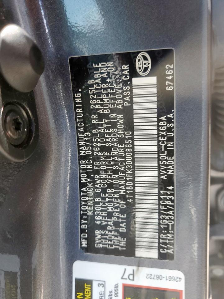 2013 Toyota Camry Hybrid VIN: 4T1BD1FK3DU086510 Lot: 60934575