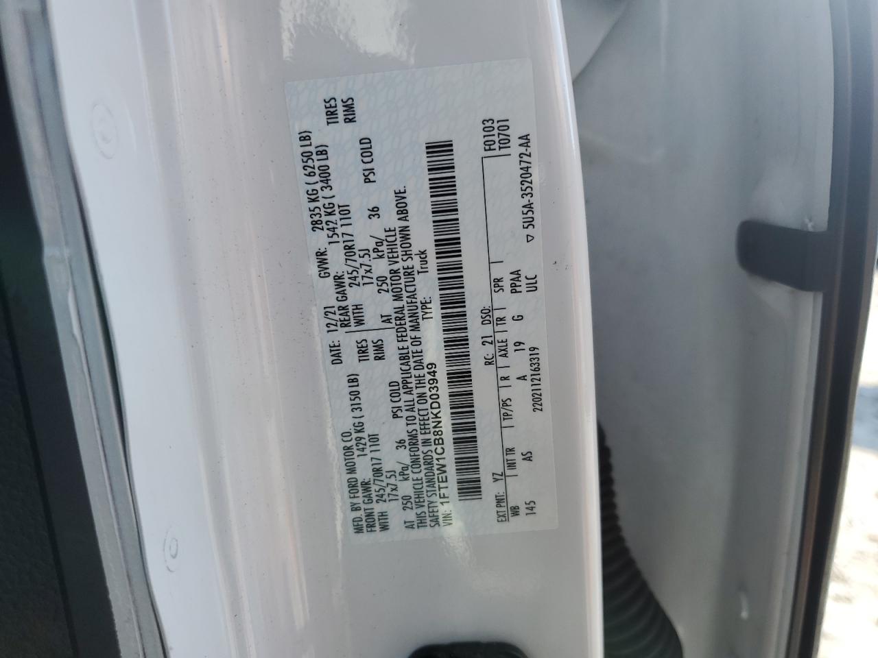 2022 Ford F150 Supercrew VIN: 1FTEW1CB8NKD03949 Lot: 60713455