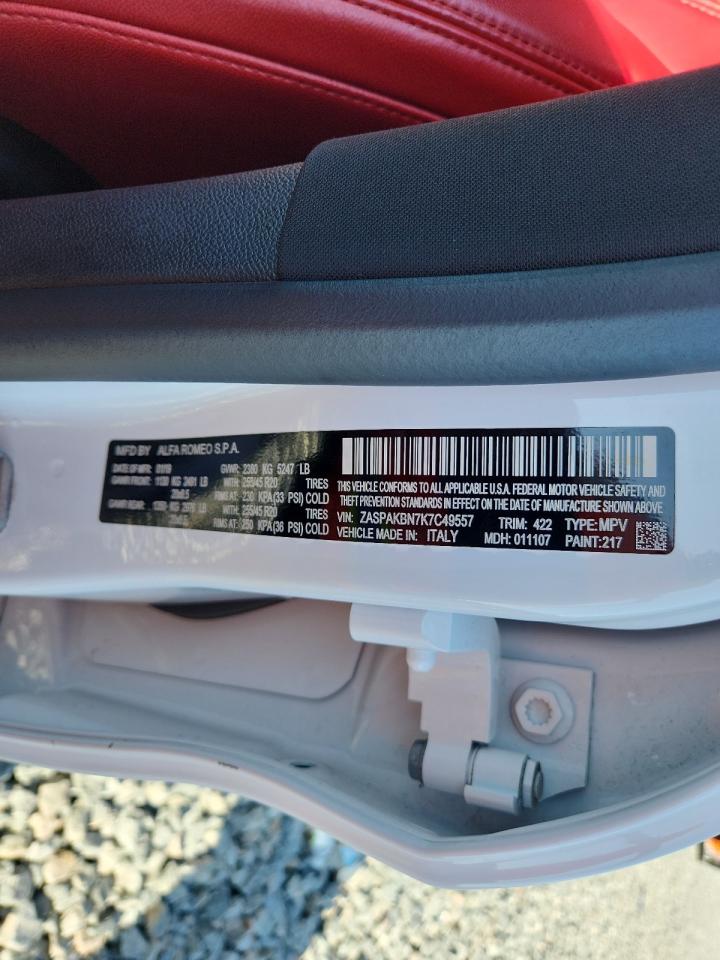 2019 Alfa Romeo Stelvio Ti VIN: ZASPAKBN7K7C49557 Lot: 62166495