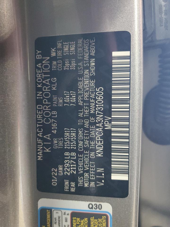 2022 Kia Seltos Lx VIN: KNDEPCAA3N7310605 Lot: 62172085