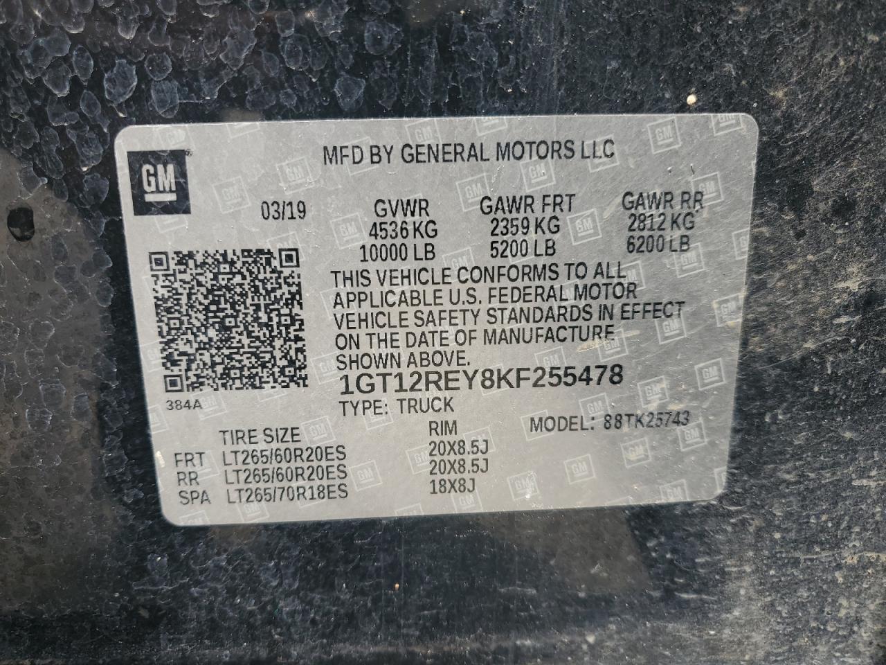 2019 GMC Sierra K2500 Slt VIN: 1GT12REY8KF255478 Lot: 61342685