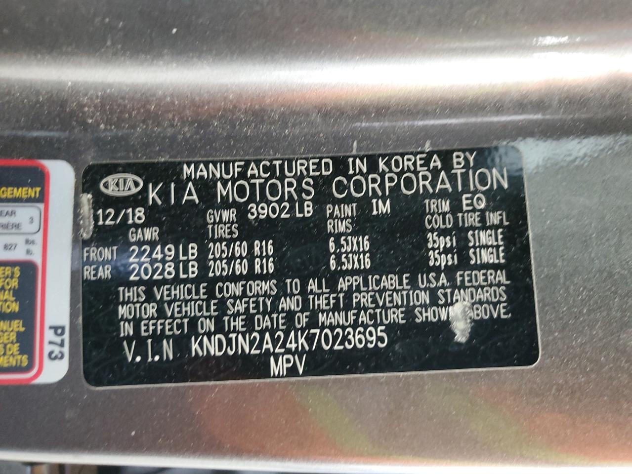 2019 Kia Soul VIN: KNDJN2A24K7023695 Lot: 60834075