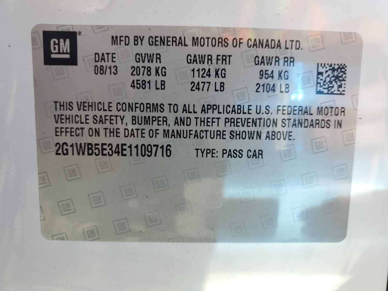 2014 Chevrolet Impala Limited Lt VIN: 2G1WB5E34E1109716 Lot: 61405775