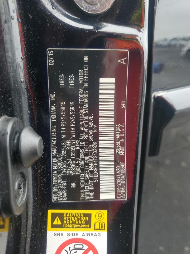 2015 Toyota Highlander Limited VIN: 5TDDKRFH4FS133928 Lot: 80264605