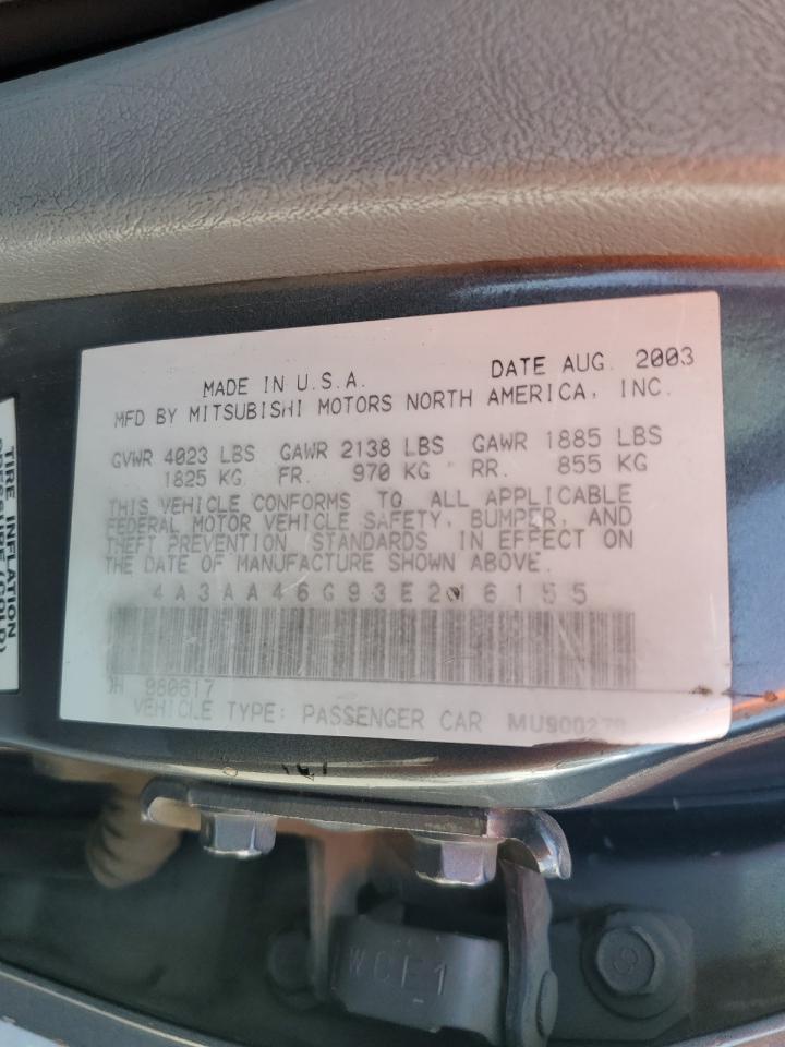 2003 Mitsubishi Galant Es VIN: 4A3AA46G93E216155 Lot: 60279805
