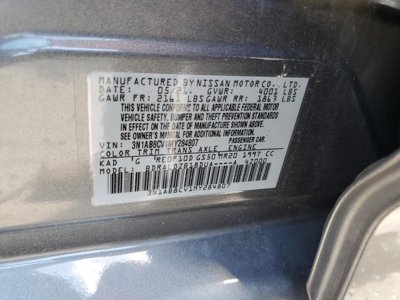 2021 Nissan Sentra Sv VIN: 3N1AB8CV1MY284807 Lot: 61458525