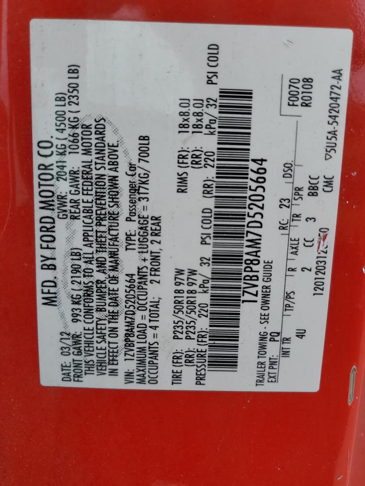 2013 Ford Mustang VIN: 1ZVBP8AM7D5205664 Lot: 62901385