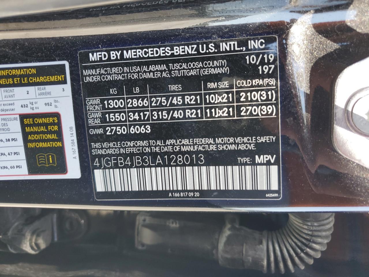 2020 Mercedes-Benz Gle 350 VIN: 4JGFB4JB3LA128013 Lot: 59306645