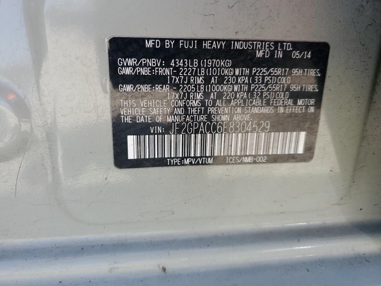 2014 Subaru Xv Crosstrek 2.0 Premium VIN: JF2GPACC6E8304529 Lot: 61712835