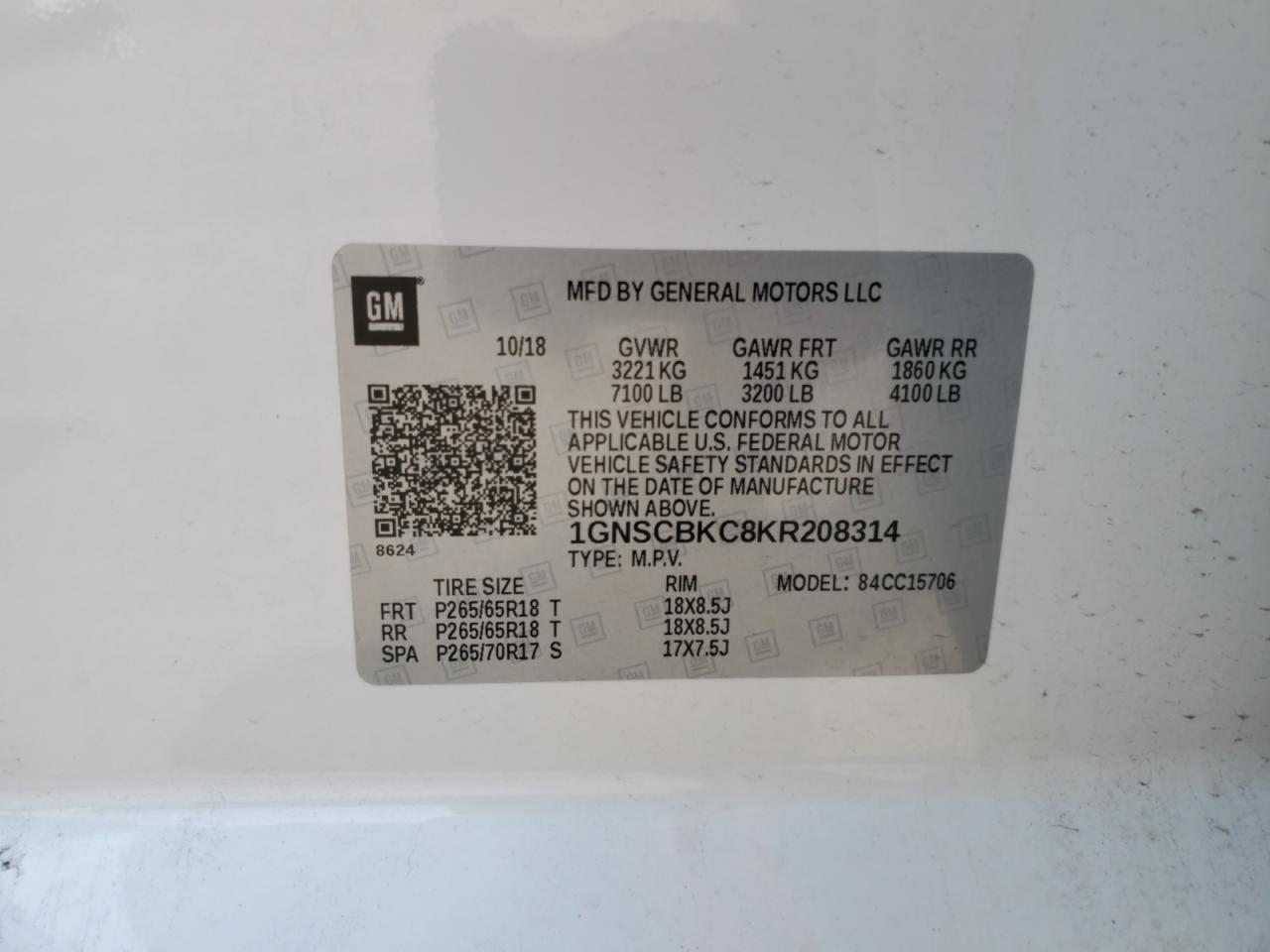 2019 Chevrolet Tahoe C1500 Lt VIN: 1GNSCBKC8KR208314 Lot: 58312875