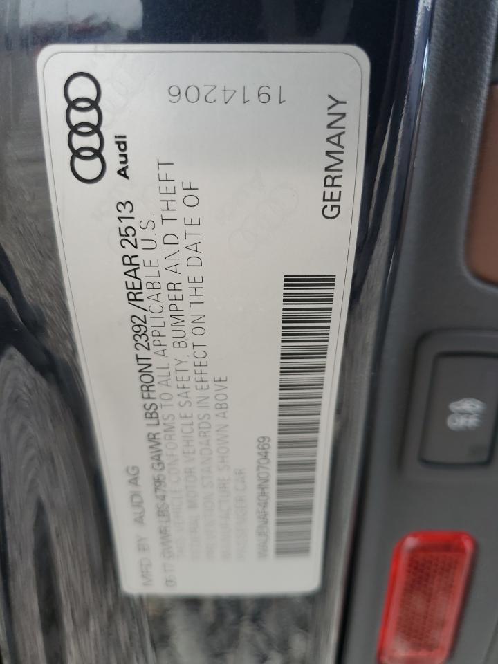 2017 Audi A4 Premium Plus VIN: WAUENAF40HN070469 Lot: 61042625
