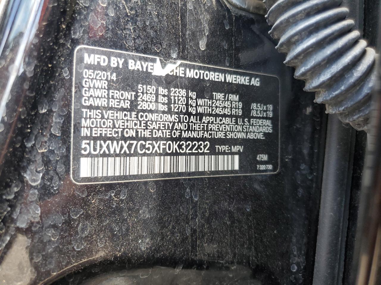 2015 BMW X3 xDrive35I VIN: 5UXWX7C5XF0K32232 Lot: 62111575