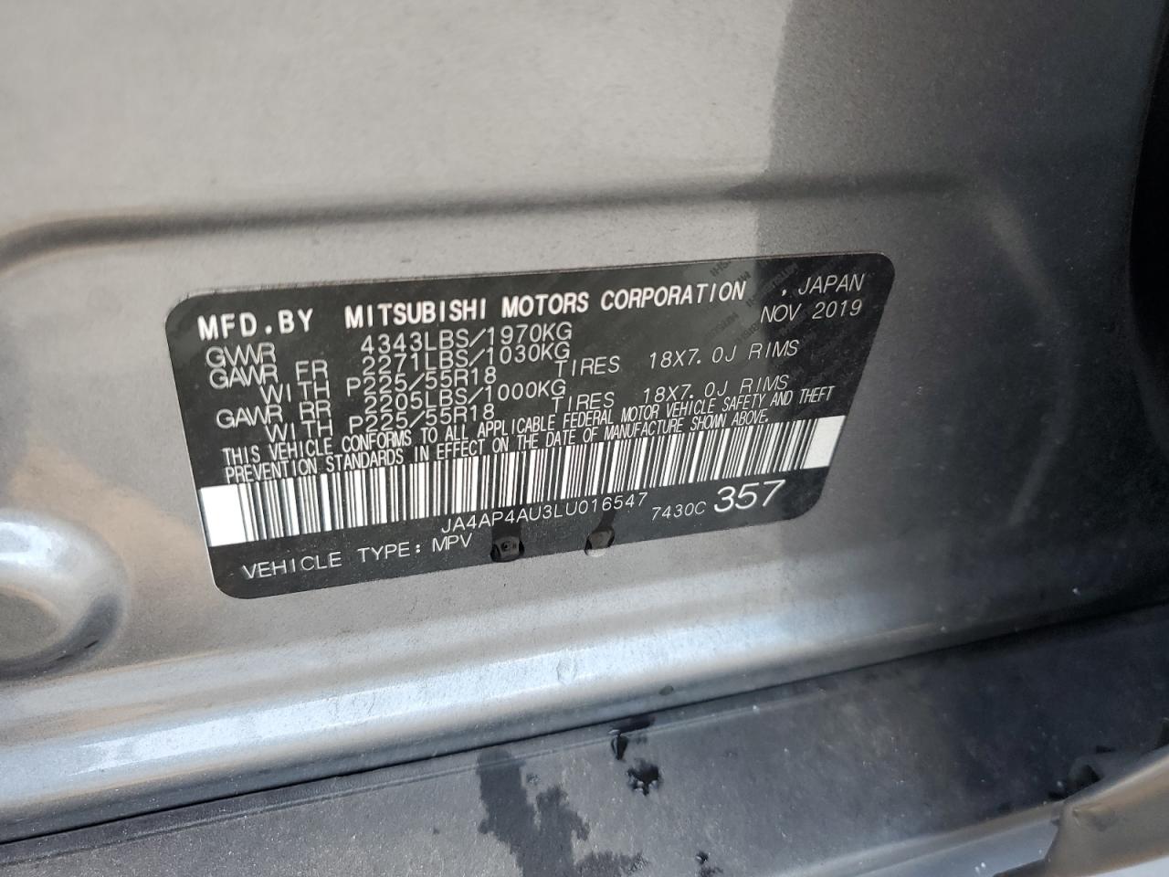MITSUBISHI OUTLANDER 2020 VIN JA4AP4AU3LU016547 фото 14