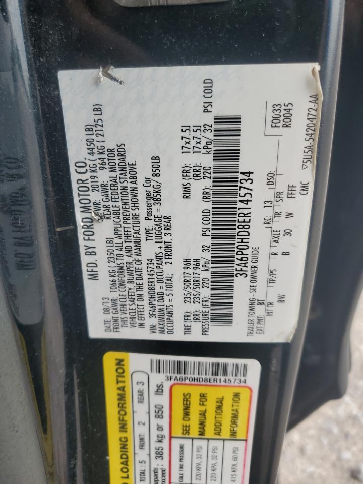 2014 Ford Fusion Se VIN: 3FA6P0HD8ER145734 Lot: 62986775