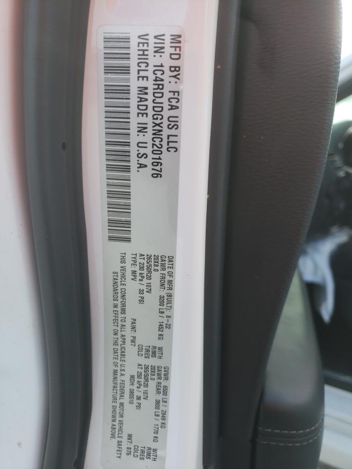2022 Dodge Durango Gt VIN: 1C4RDJDGXNC201676 Lot: 61869105