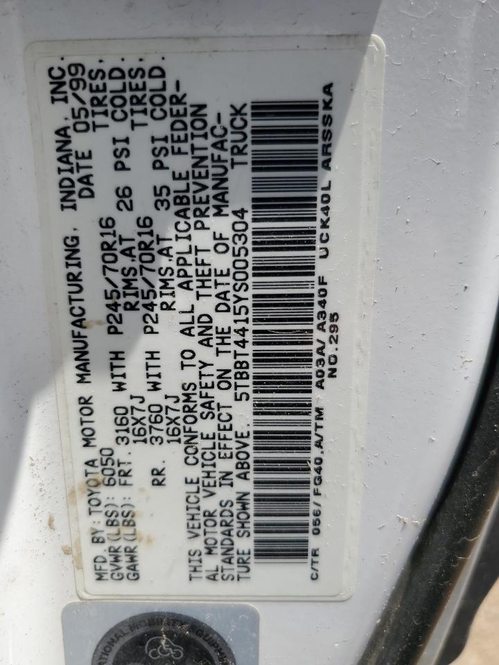 2000 Toyota Tundra Access Cab VIN: 5TBBT4415YS005304 Lot: 62937545