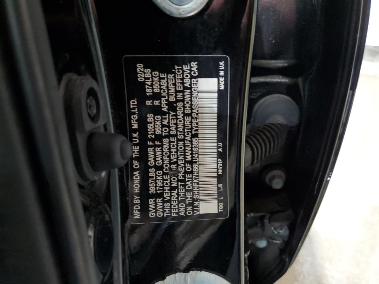 2020 Honda Civic Ex VIN: SHHFK7H66LU416385 Lot: 61655455