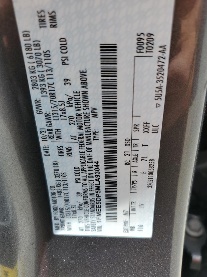 2021 Ford Bronco Base VIN: 1FMEE5DP5MLA93044 Lot: 61950205